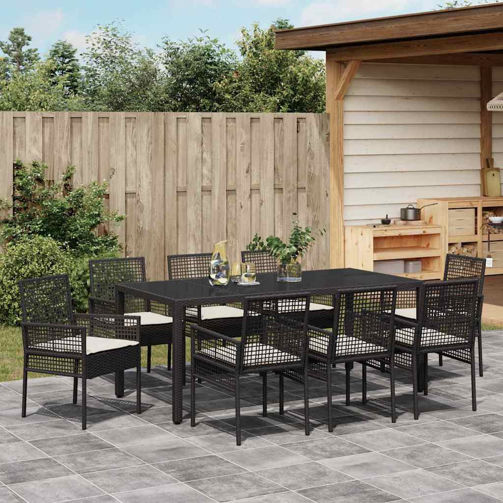 Set da Pranzo per Giardino 9 pcs Nero polyrattan