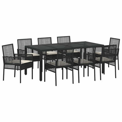 Set da Pranzo per Giardino 9 pcs Nero polyrattan