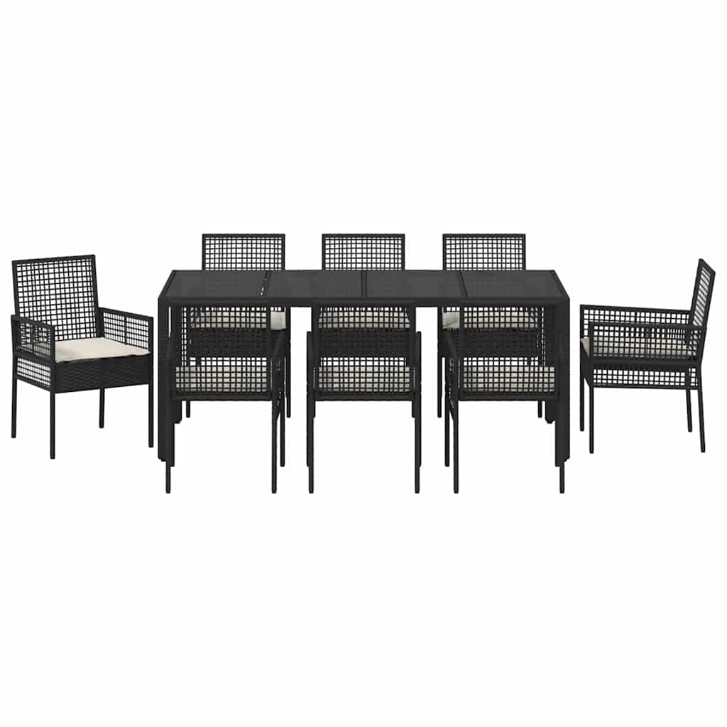 Set da Pranzo per Giardino 9 pcs Nero polyrattan | homemem39