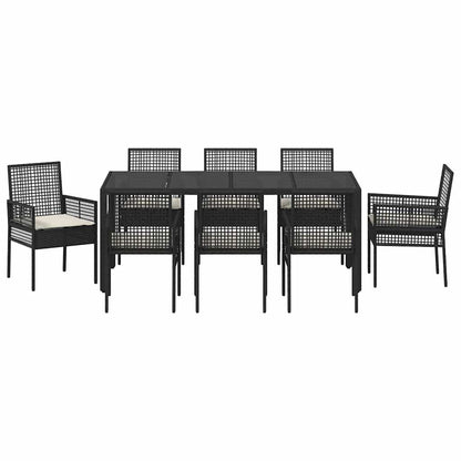Set da Pranzo per Giardino 9 pcs Nero polyrattan | homemem39
