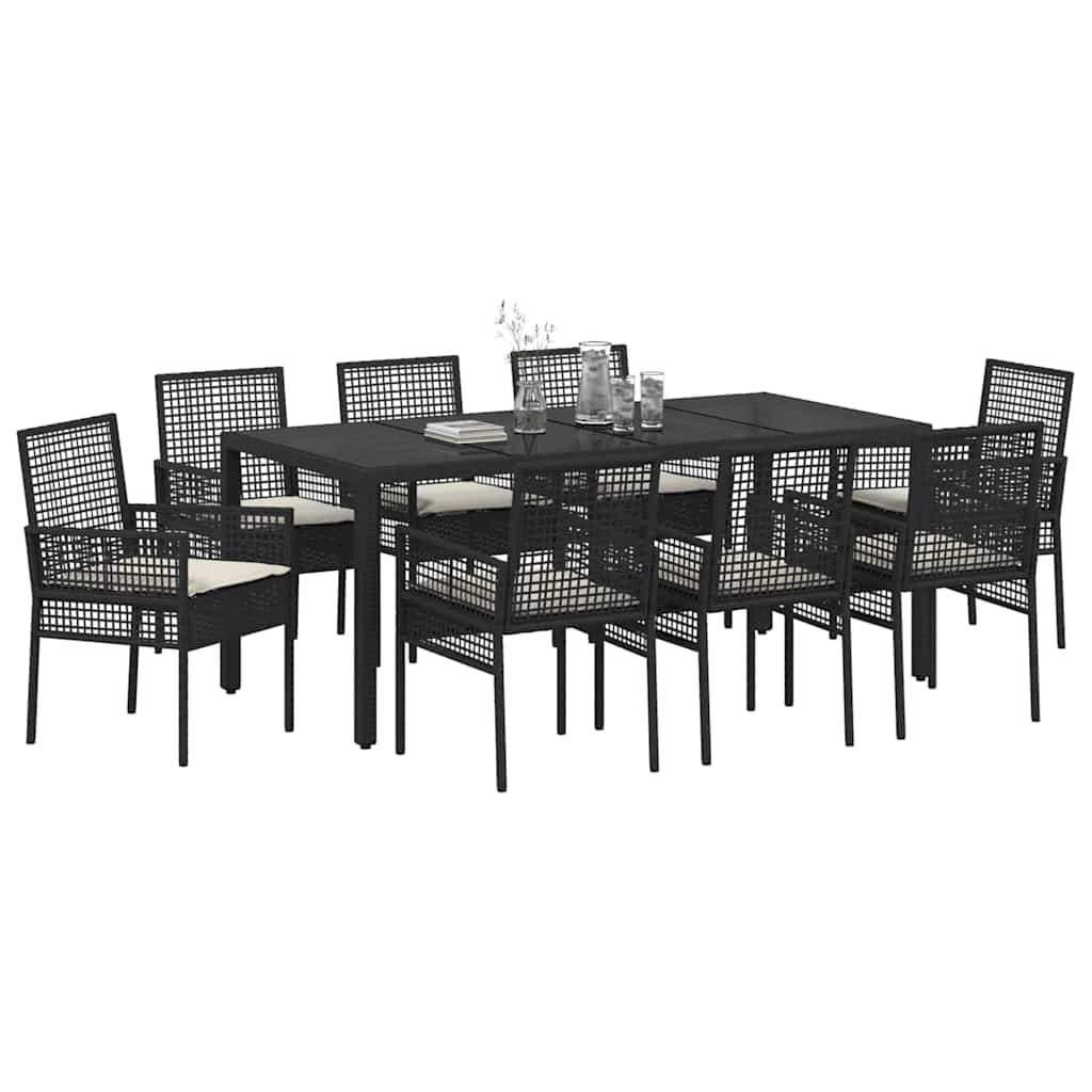 Set da Pranzo per Giardino 9 pcs Nero polyrattan | homemem39
