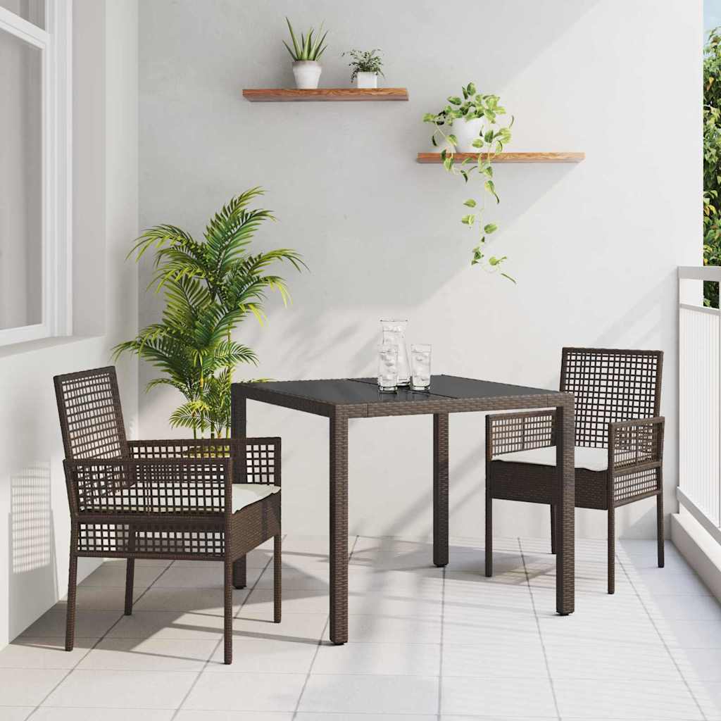 Set da Pranzo per Giardino 3 pcs Marrone polyrattan | homemem39