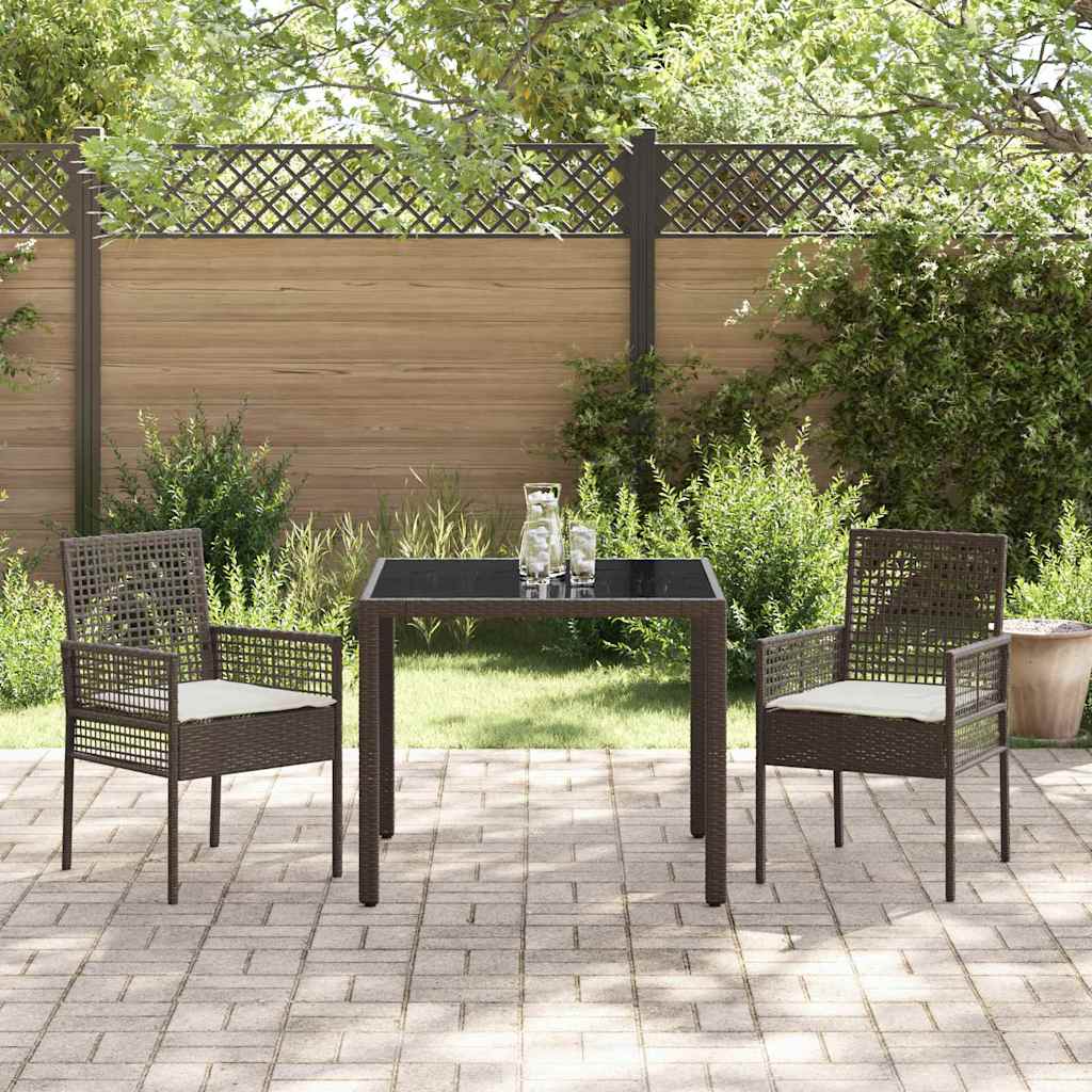 Set da Pranzo per Giardino 3 pcs Marrone polyrattan | homemem39