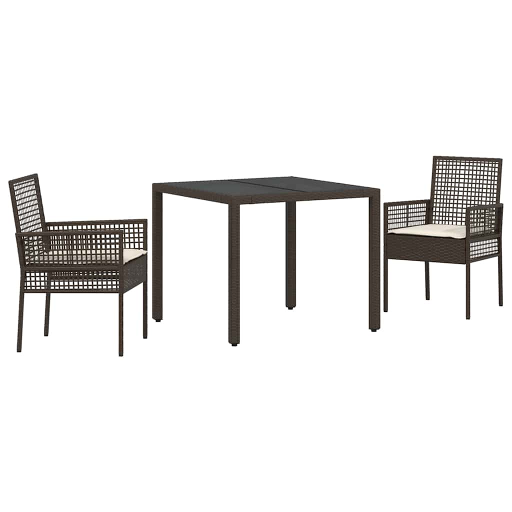Set da Pranzo per Giardino 3 pcs Marrone polyrattan | homemem39