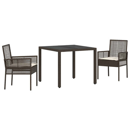 Set da Pranzo per Giardino 3 pcs Marrone polyrattan | homemem39