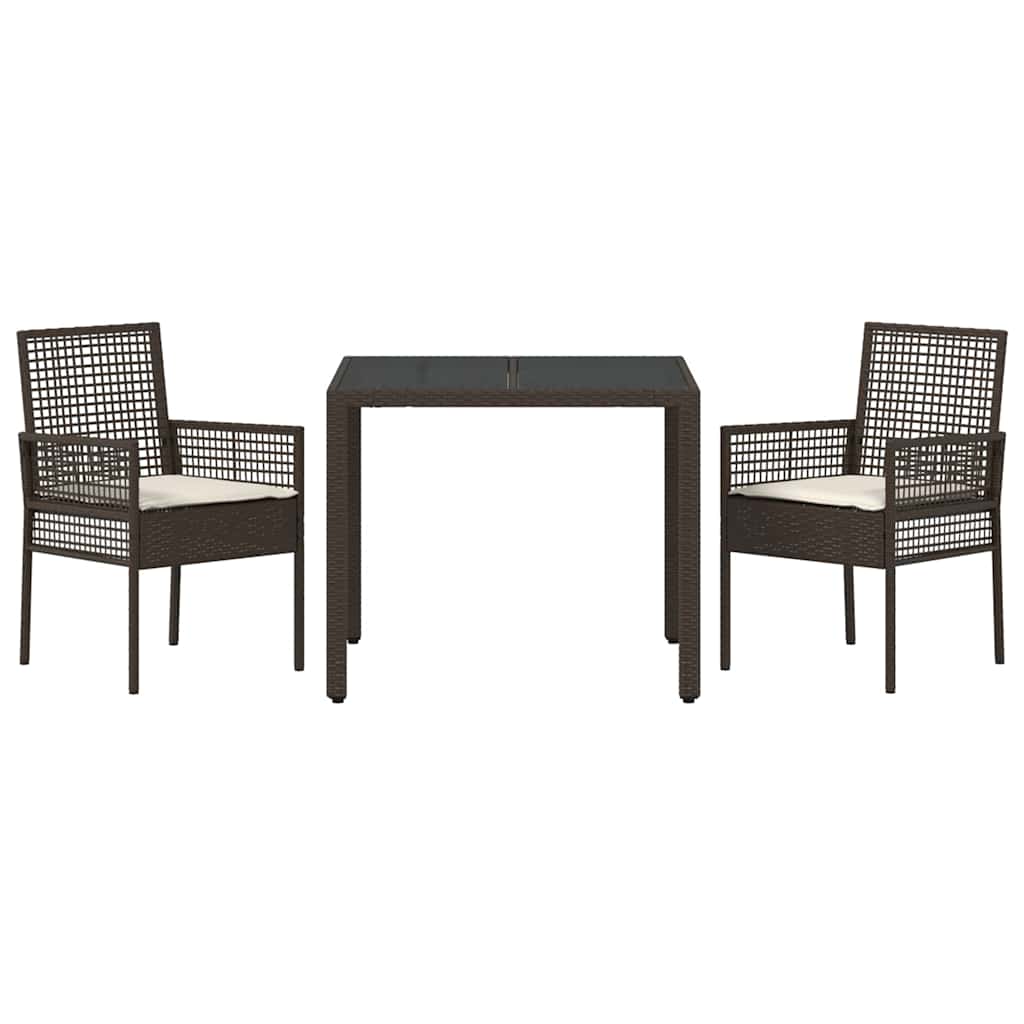 Set da Pranzo per Giardino 3 pcs Marrone polyrattan | homemem39