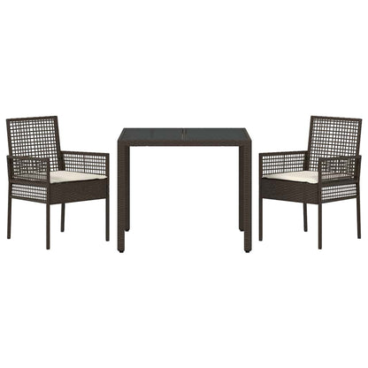 Set da Pranzo per Giardino 3 pcs Marrone polyrattan | homemem39