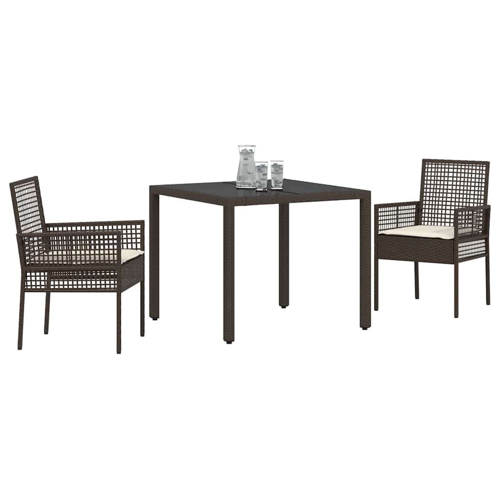 Set da Pranzo per Giardino 3 pcs Marrone polyrattan | homemem39