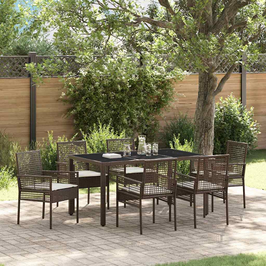 Set da Pranzo per Giardino 7 pcs Marrone polyrattan | homemem39