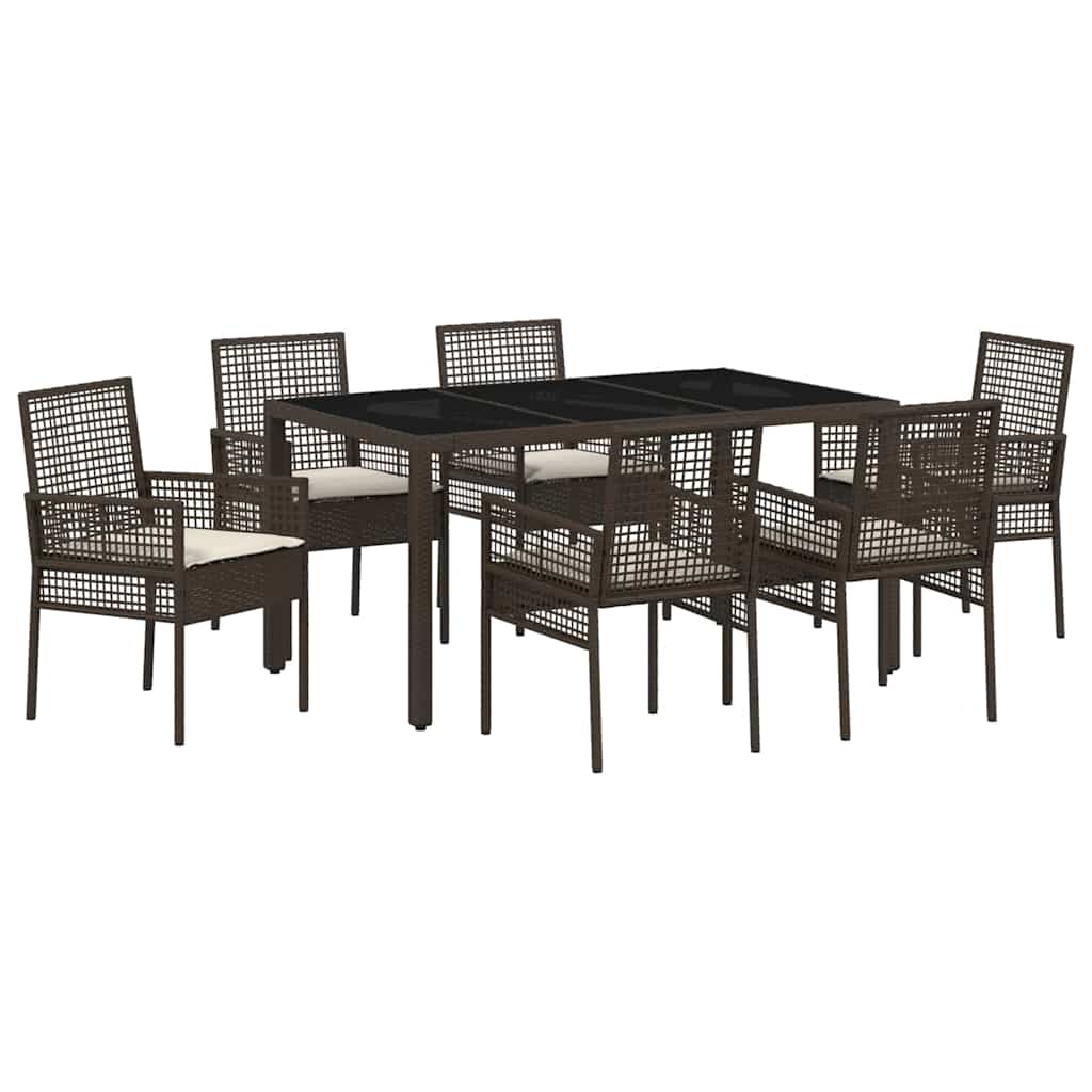 Set da Pranzo per Giardino 7 pcs Marrone polyrattan | homemem39