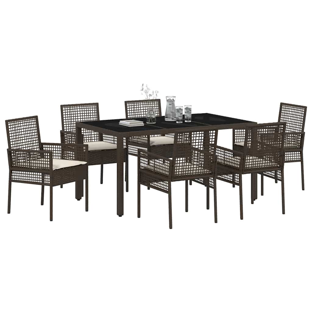 Set da Pranzo per Giardino 7 pcs Marrone polyrattan | homemem39