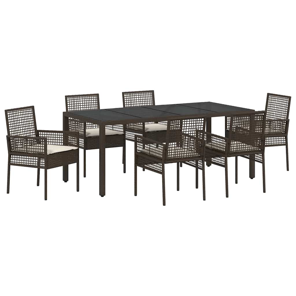 Set da Pranzo per Giardino 7 pcs Marrone polyrattan | homemem39