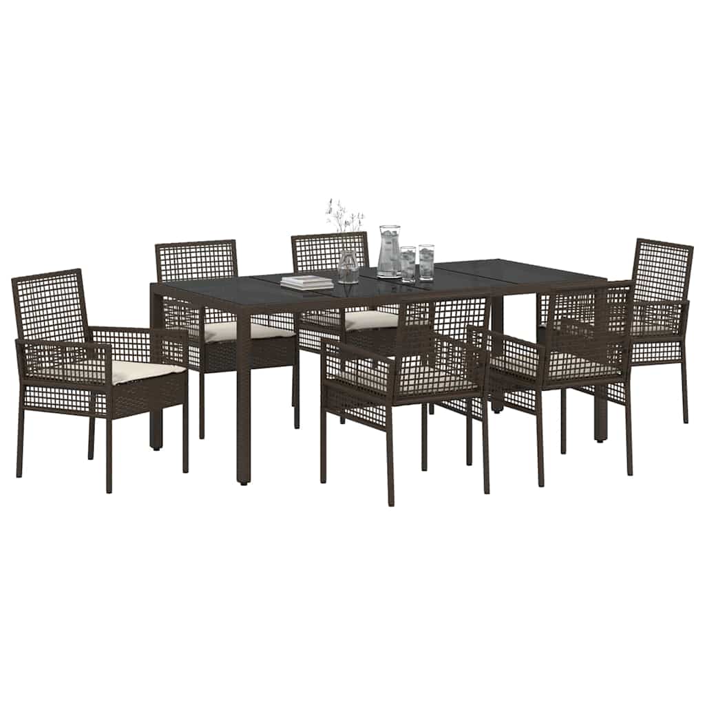 Set da Pranzo per Giardino 7 pcs Marrone polyrattan | homemem39
