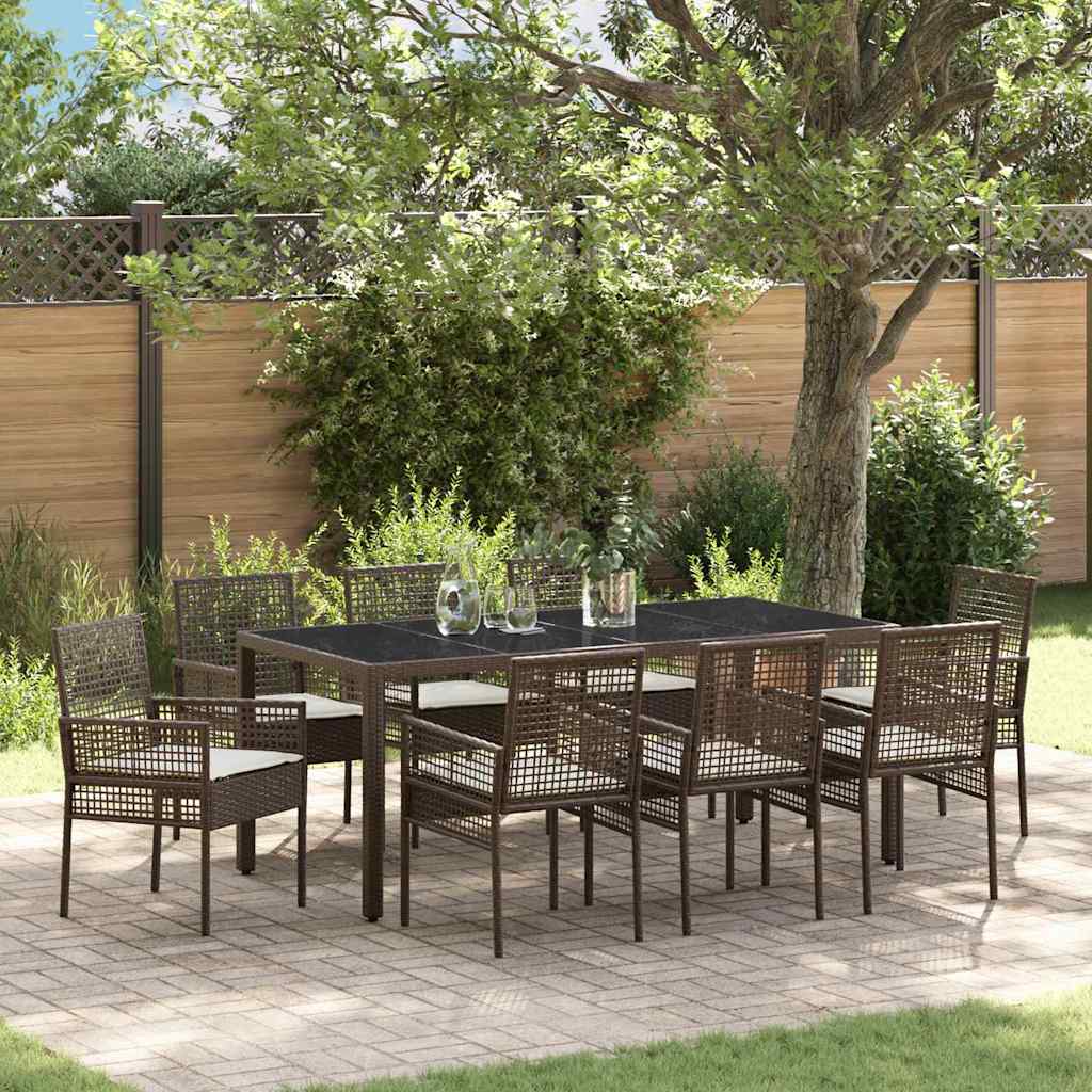 Set da Pranzo per Giardino 9 pcs Marrone polyrattan | homemem39