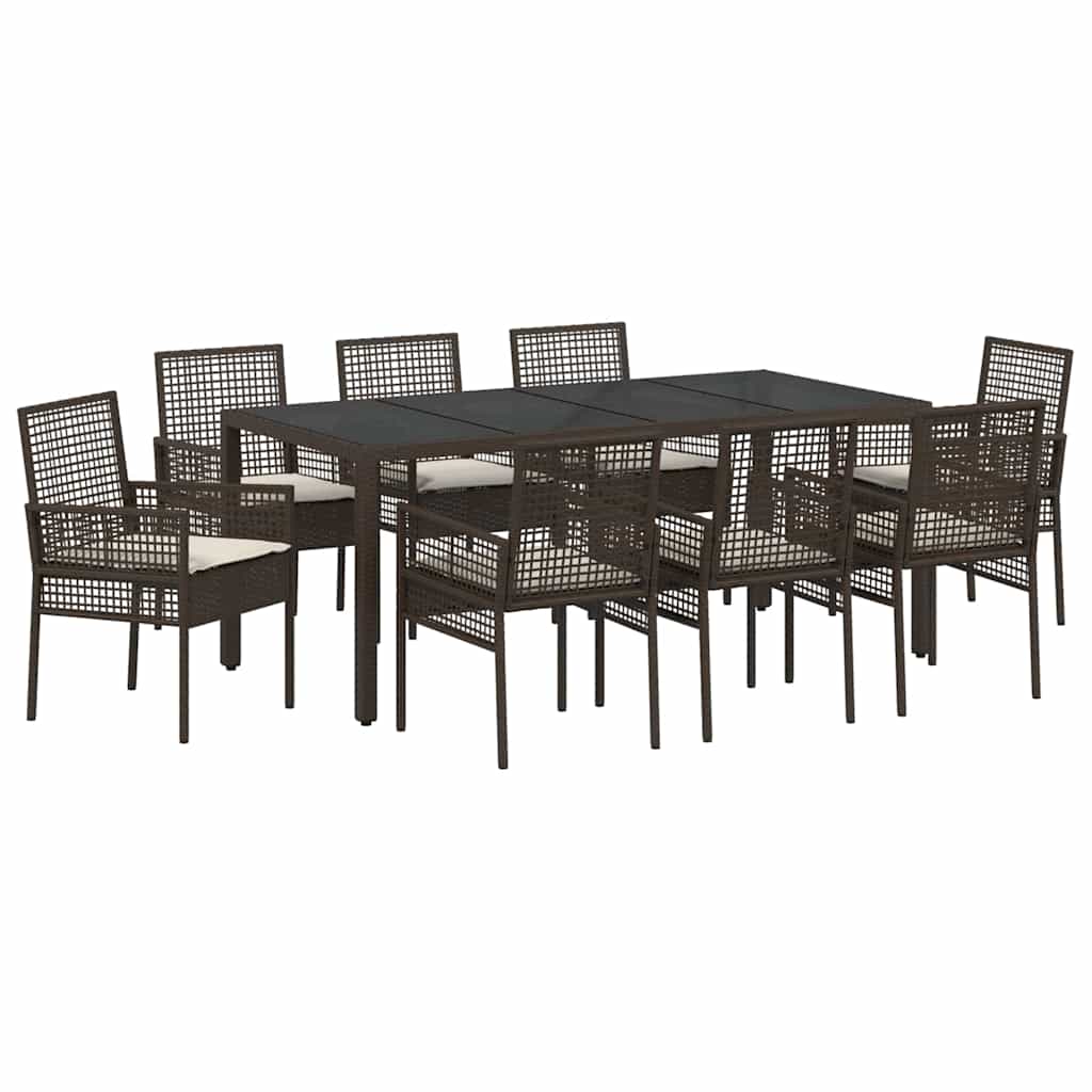Set da Pranzo per Giardino 9 pcs Marrone polyrattan | homemem39