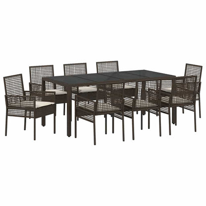 Set da Pranzo per Giardino 9 pcs Marrone polyrattan | homemem39