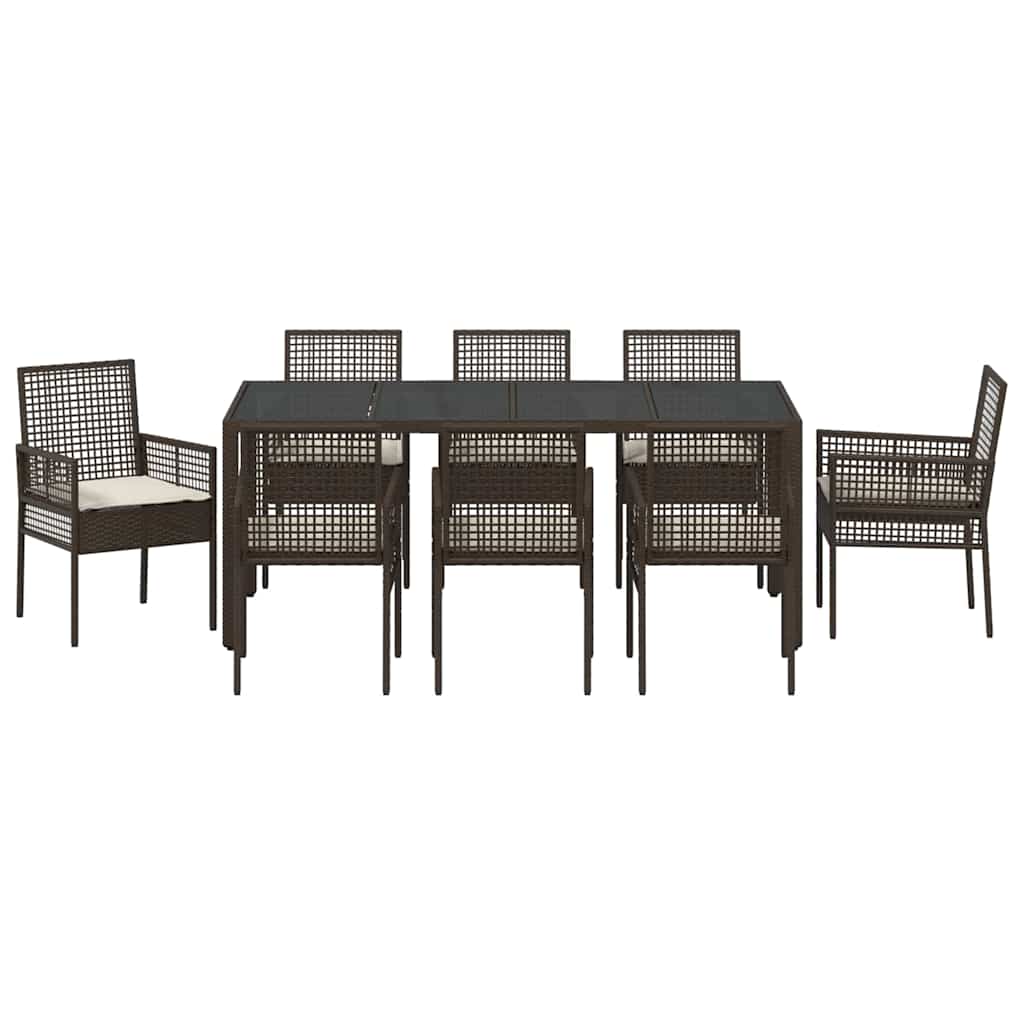 Set da Pranzo per Giardino 9 pcs Marrone polyrattan | homemem39