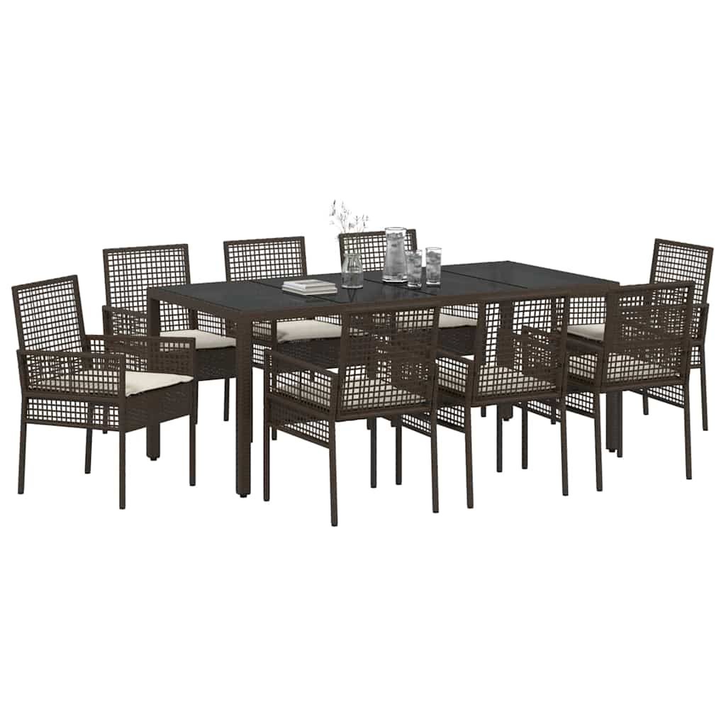 Set da Pranzo per Giardino 9 pcs Marrone polyrattan | homemem39