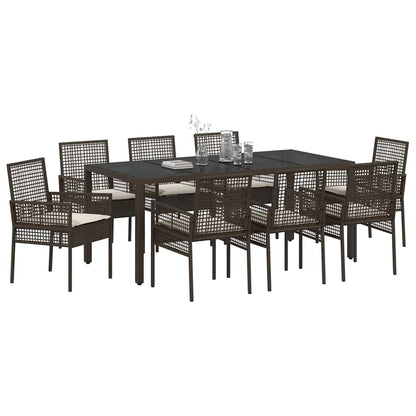 Set da Pranzo per Giardino 9 pcs Marrone polyrattan | homemem39
