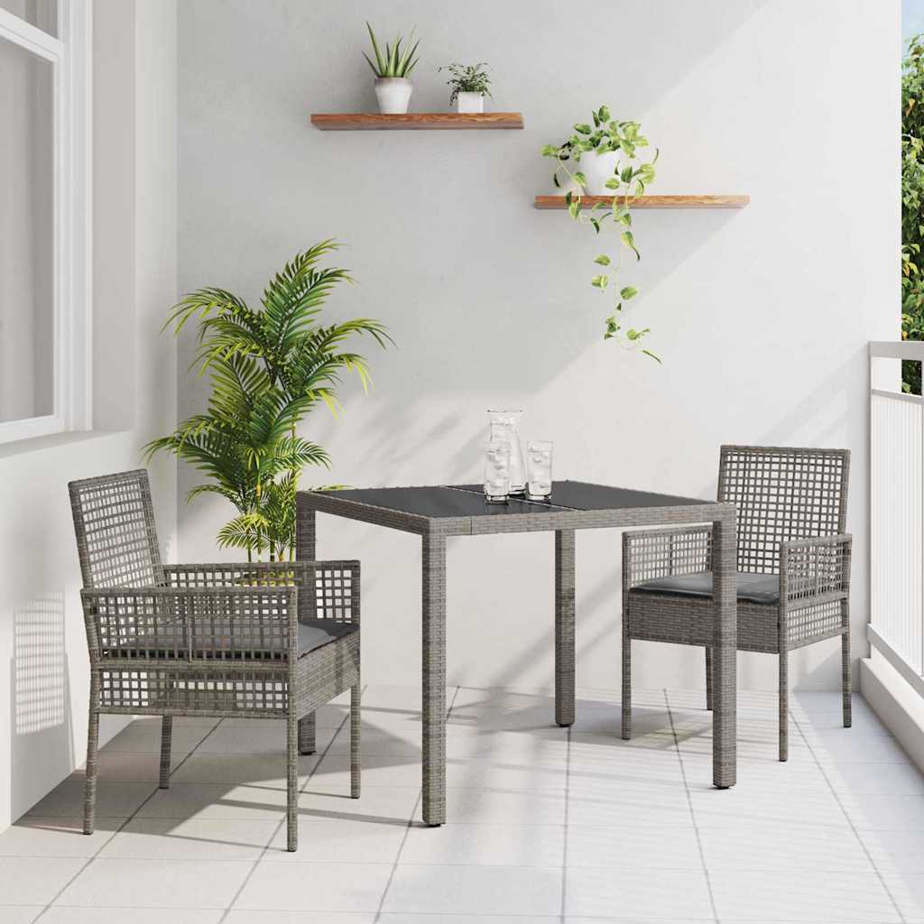 Set da Pranzo per Giardino 3 pcs Grigio polyrattan | homemem39