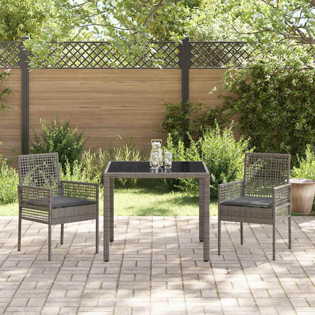 Set da Pranzo per Giardino 3 pcs Grigio polyrattan | homemem39