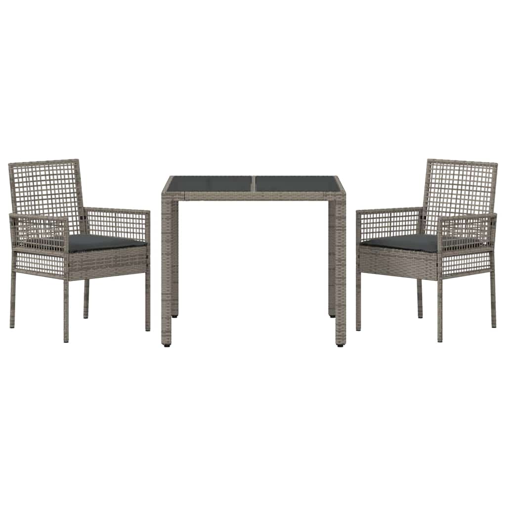 Set da Pranzo per Giardino 3 pcs Grigio polyrattan | homemem39