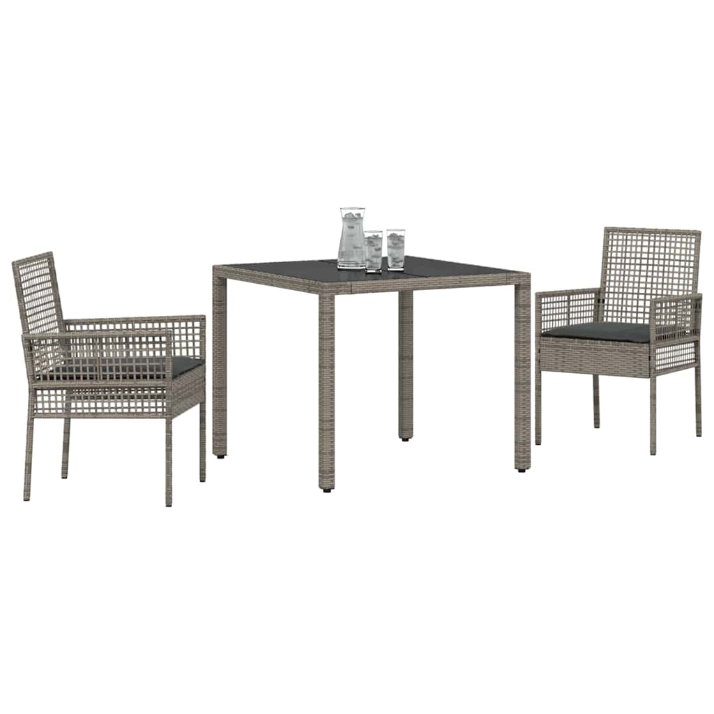 Set da Pranzo per Giardino 3 pcs Grigio polyrattan | homemem39