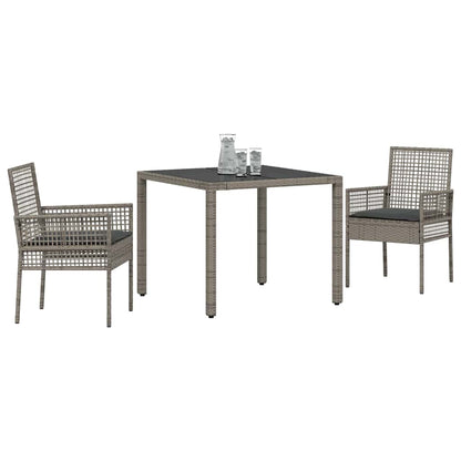 Set da Pranzo per Giardino 3 pcs Grigio polyrattan | homemem39