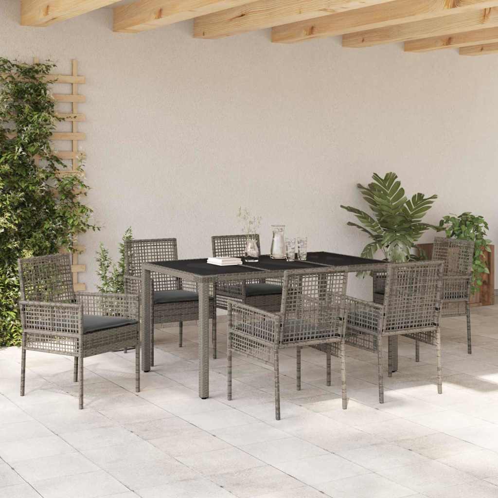 Set da Pranzo per Giardino 7 pcs Grigio polyrattan | homemem39