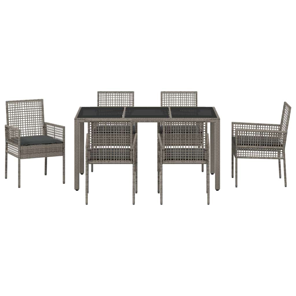 Set da Pranzo per Giardino 7 pcs Grigio polyrattan | homemem39