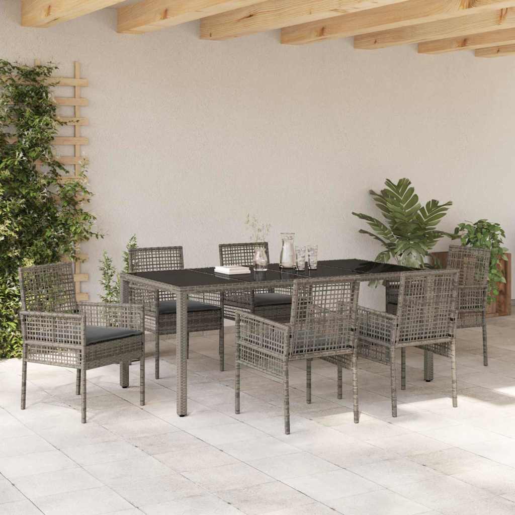 Set da Pranzo per Giardino 7 pcs Grigio Poly Rattan - homemem39