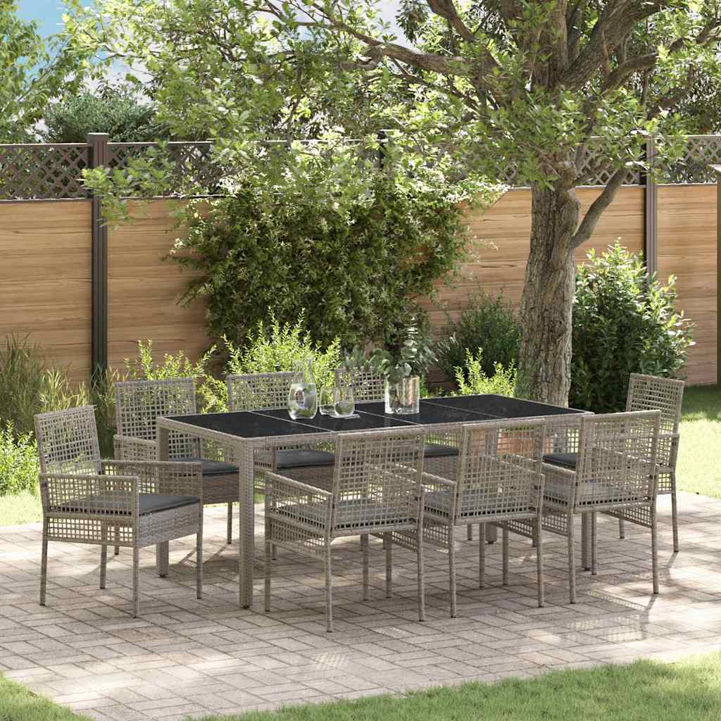 Set da Pranzo per Giardino 9 pcs Grigio polyrattan | homemem39