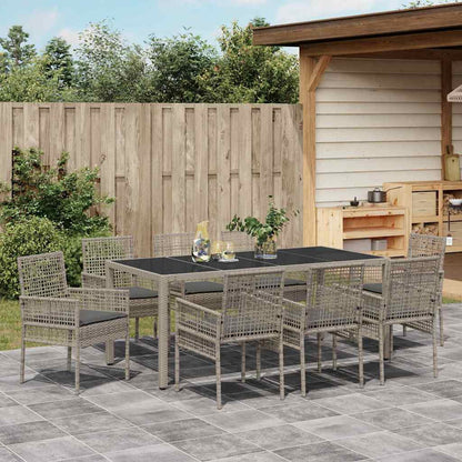 Set da Pranzo per Giardino 9 pcs Grigio polyrattan | homemem39