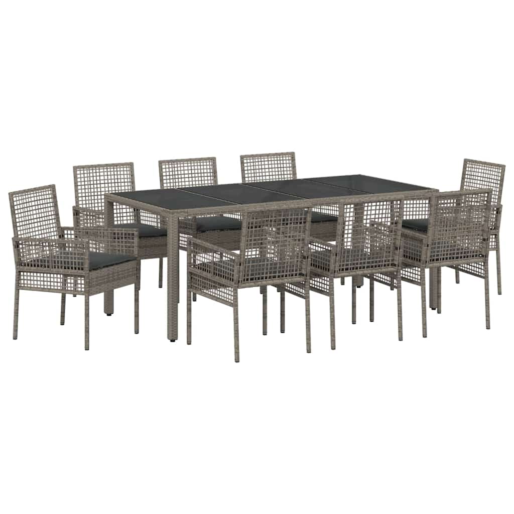 Set da Pranzo per Giardino 9 pcs Grigio polyrattan | homemem39