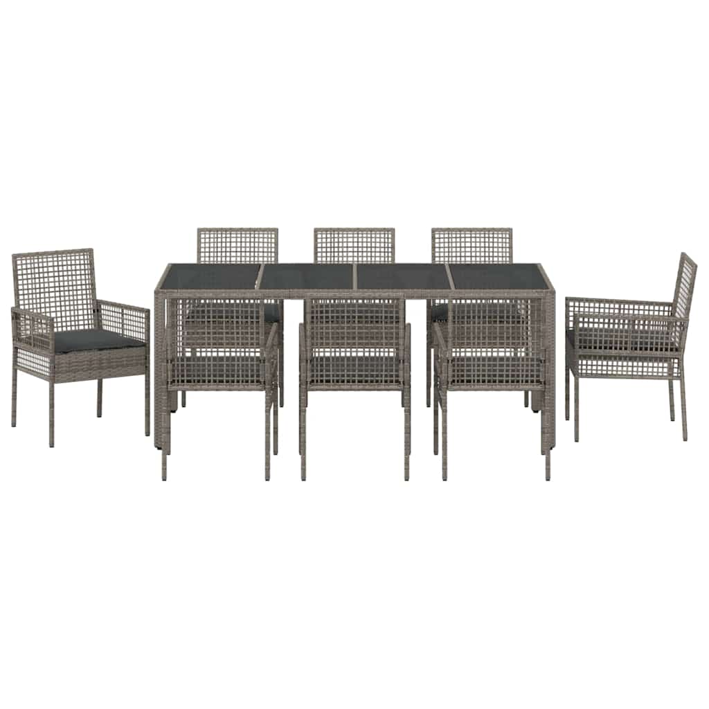 Set da Pranzo per Giardino 9 pcs Grigio polyrattan | homemem39