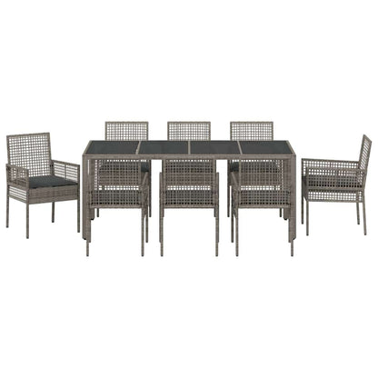 Set da Pranzo per Giardino 9 pcs Grigio polyrattan | homemem39