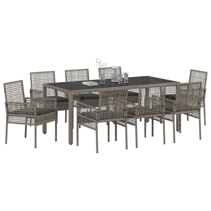 Set da Pranzo per Giardino 9 pcs Grigio polyrattan | homemem39