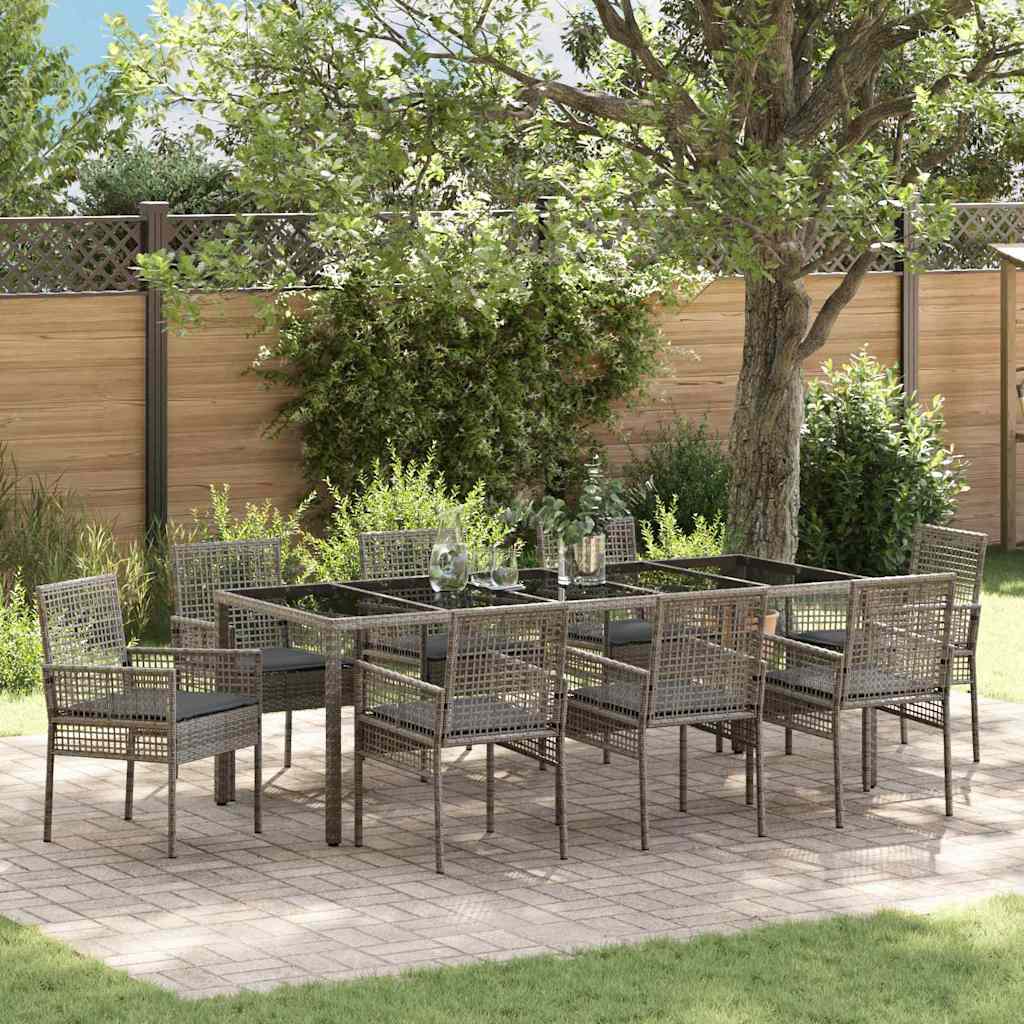 Set da Pranzo per Giardino 9 pcs Grigio polyrattan | homemem39