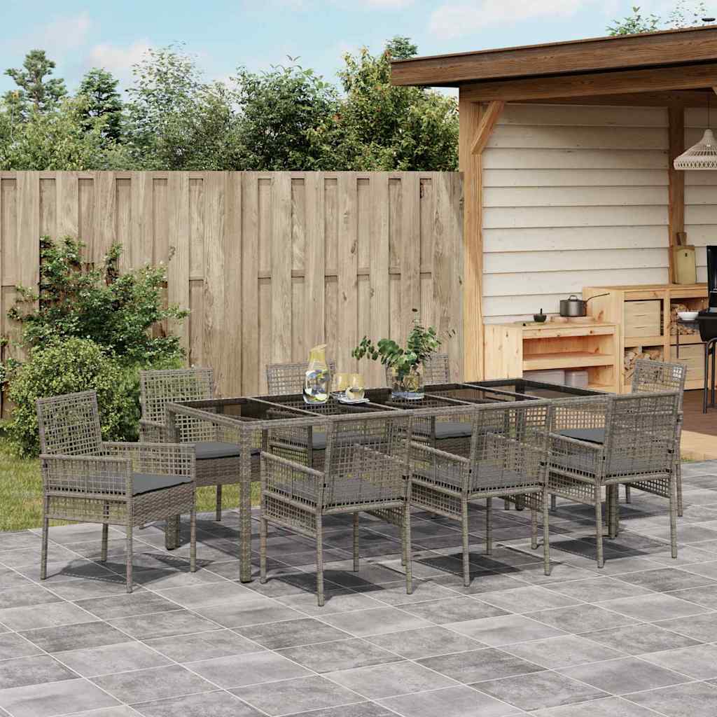 Set da Pranzo per Giardino 9 pcs Grigio polyrattan | homemem39