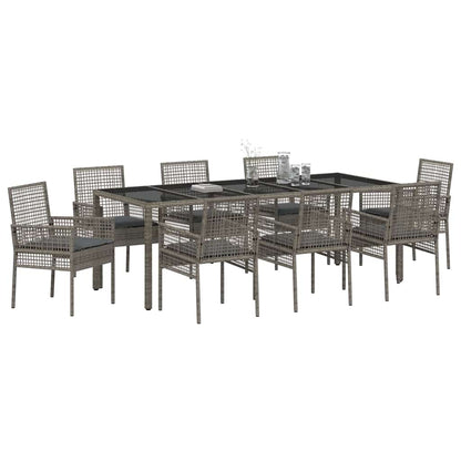 Set da Pranzo per Giardino 9 pcs Grigio polyrattan | homemem39