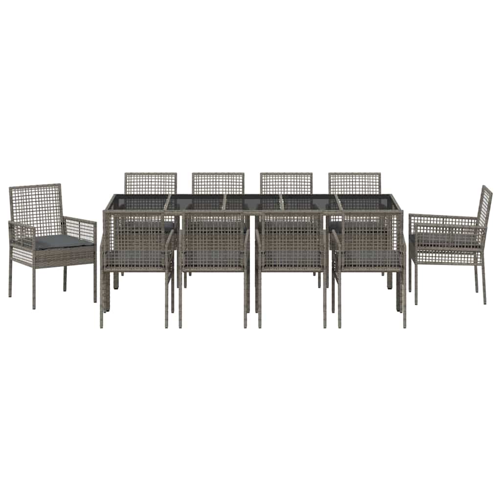 Set da Pranzo per Giardino 11 pcs Grigio polyrattan | homemem39