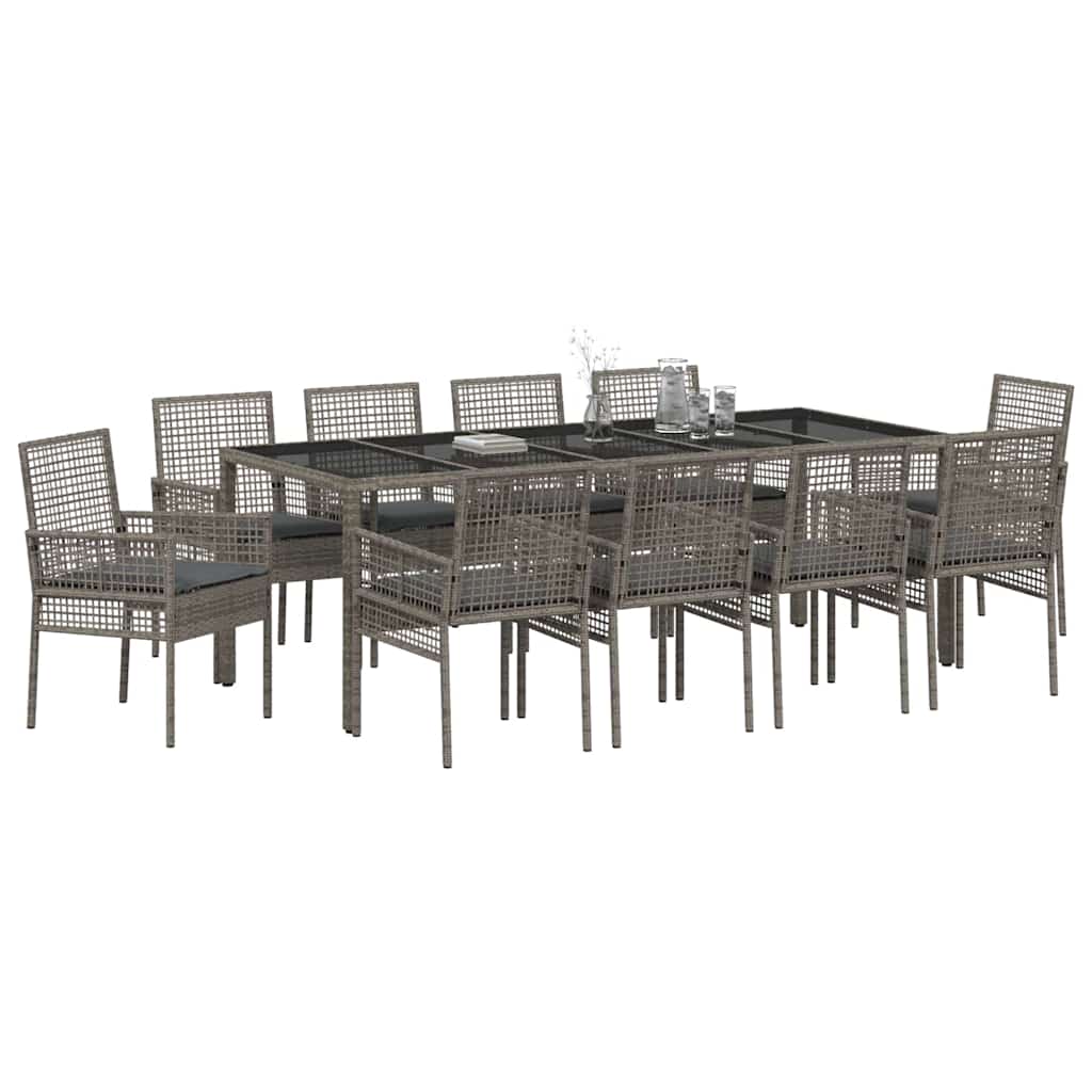 Set da Pranzo per Giardino 11 pcs Grigio polyrattan | homemem39