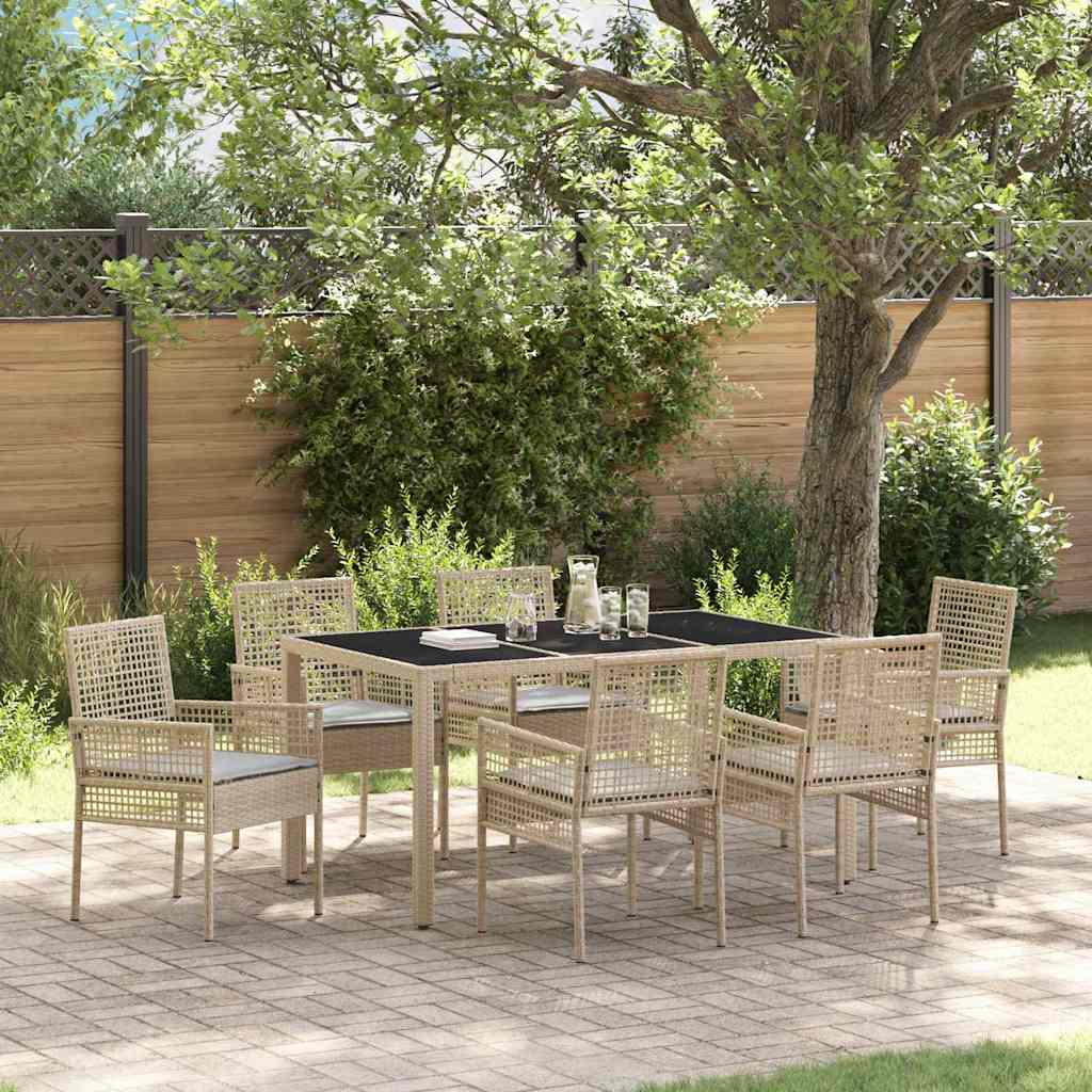 Set da Pranzo per Giardino 7 pcs Beige polyrattan | homemem39