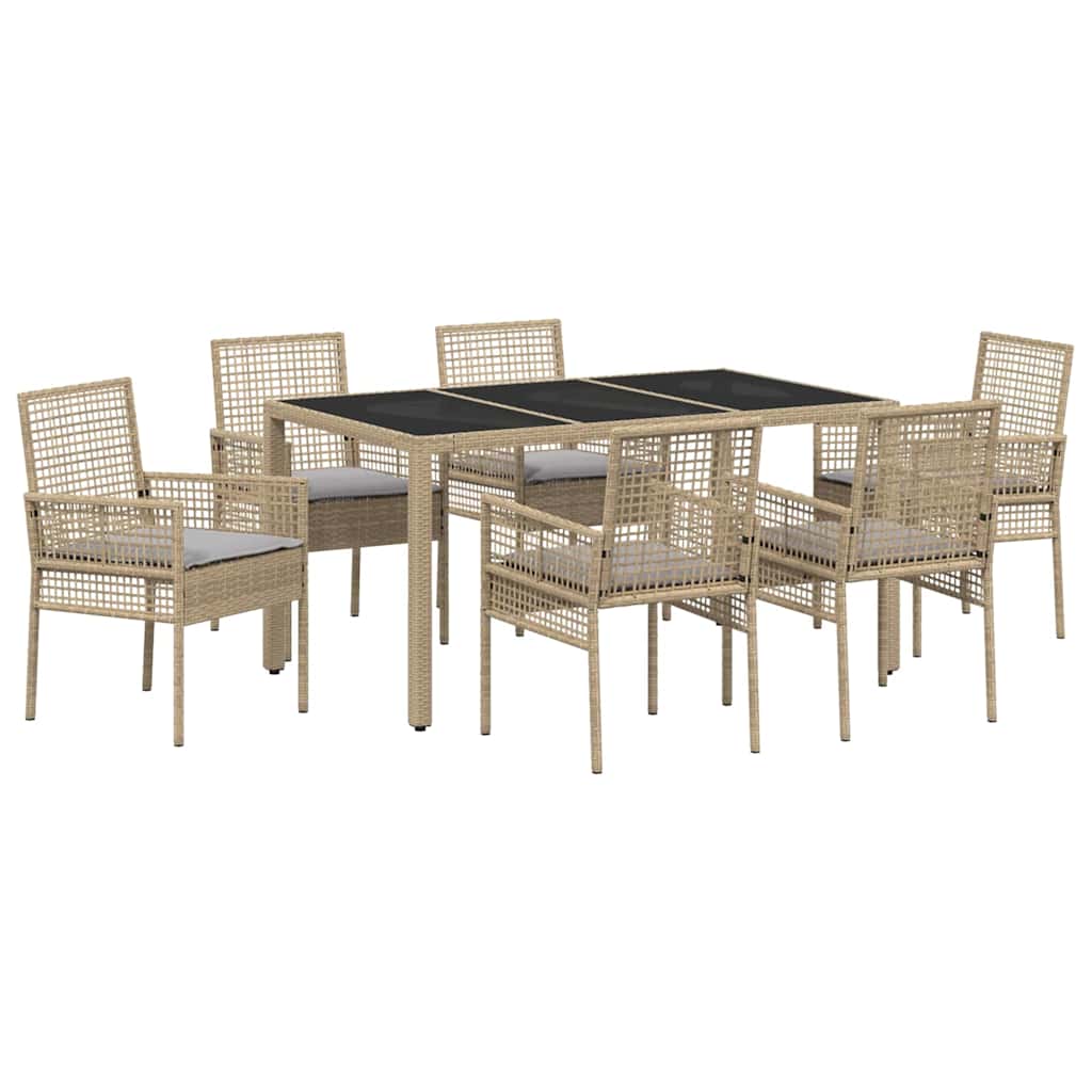 Set da Pranzo per Giardino 7 pcs Beige polyrattan | homemem39