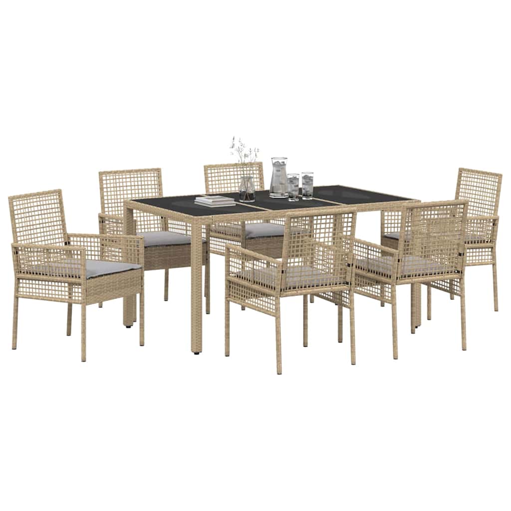 Set da Pranzo per Giardino 7 pcs Beige polyrattan | homemem39