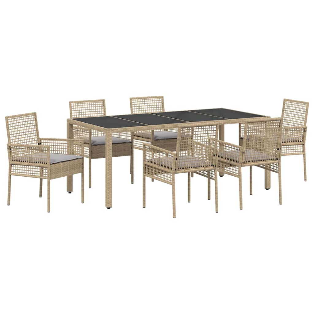 Set da Pranzo per Giardino 7 pcs Beige polyrattan | homemem39
