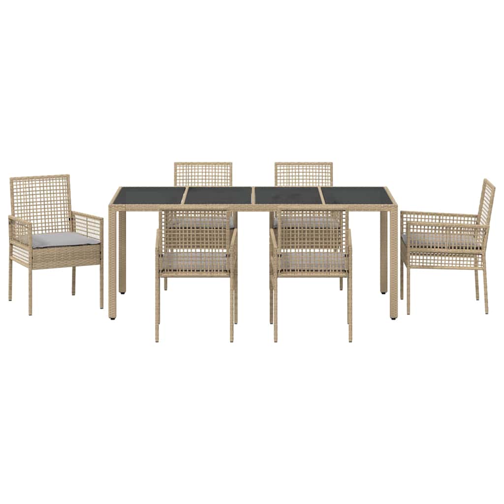 Set da Pranzo per Giardino 7 pcs Beige polyrattan | homemem39
