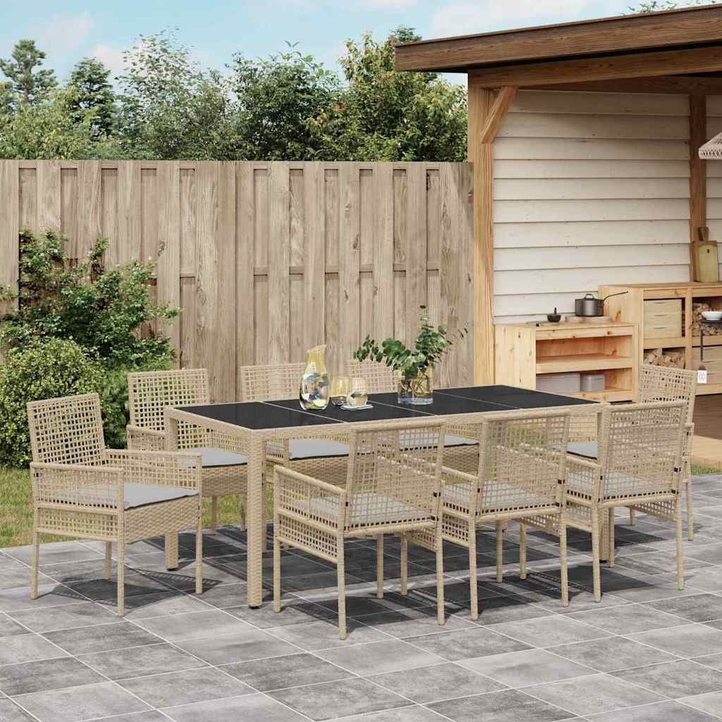 Set da Pranzo per Giardino 9 pcs Beige polyrattan | homemem39
