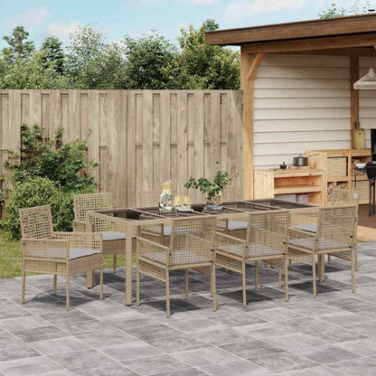 Set da Pranzo per Giardino 9 pcs Beige polyrattan | homemem39