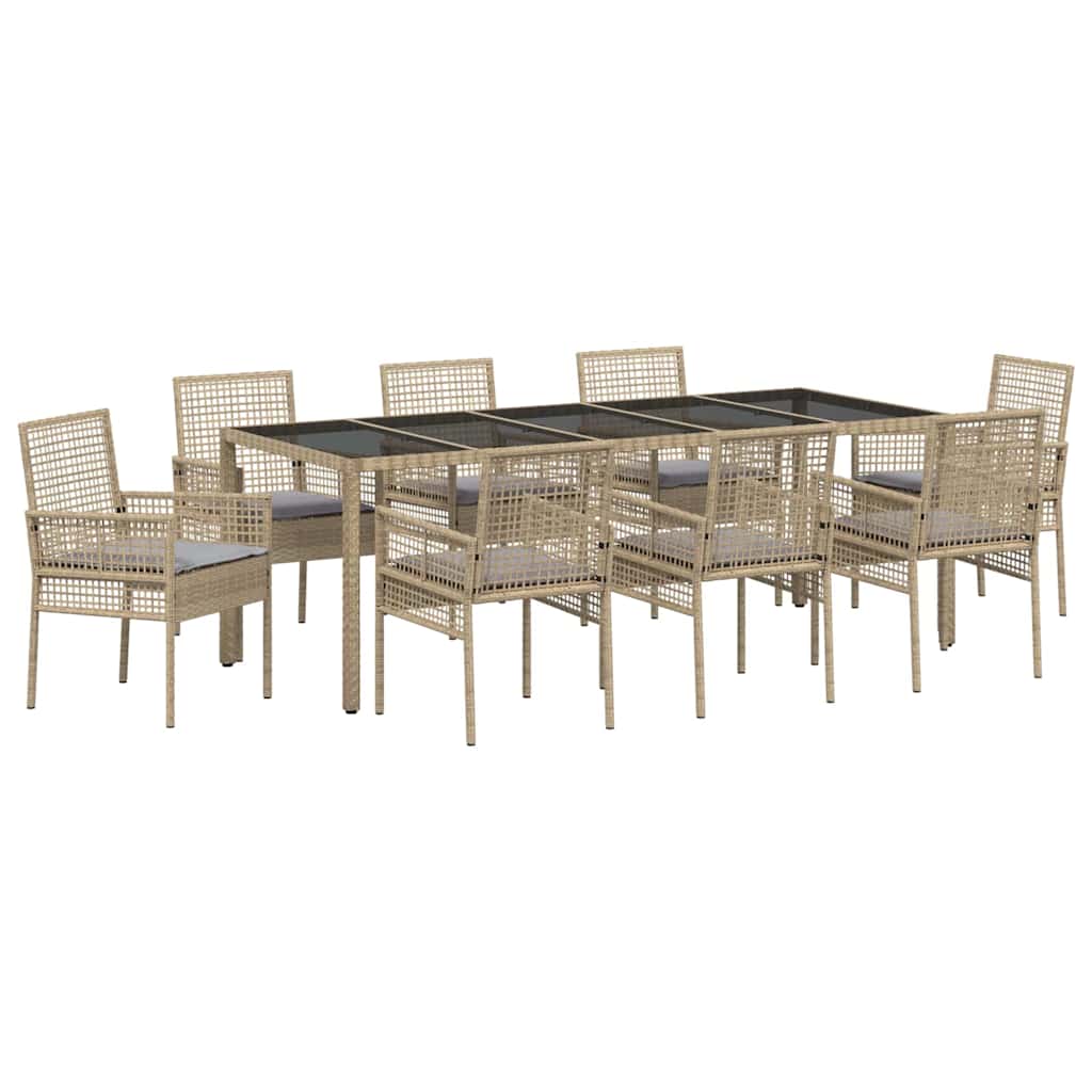 Set da Pranzo per Giardino 9 pcs Beige polyrattan | homemem39